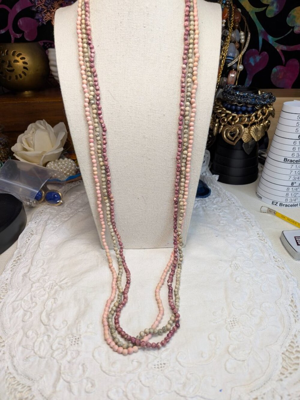 Set of 3 Natural Stone Bead Necklaces – Rhodonite, Pink Opal & Picture Jasper